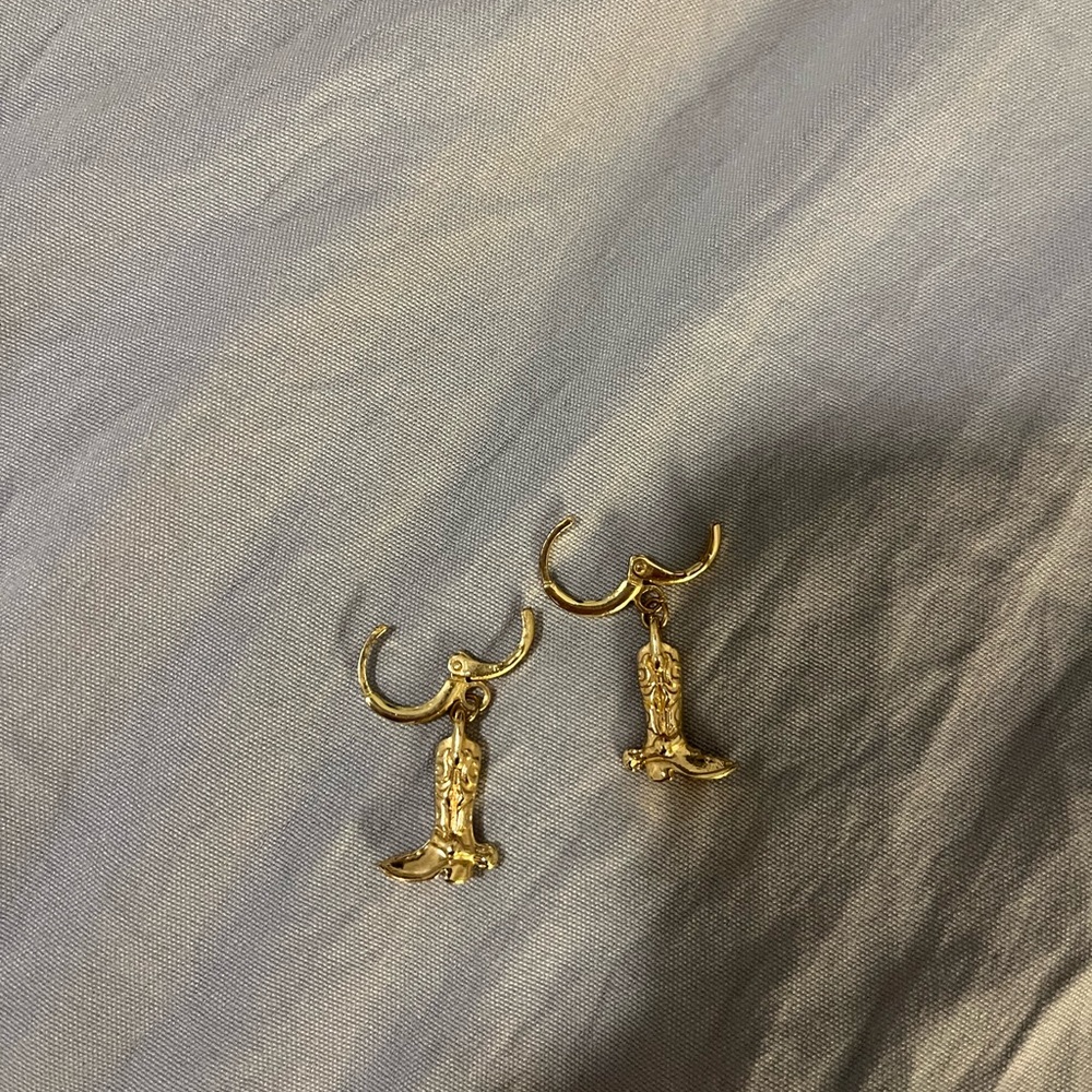 Cowgirl boot gold earrings hoop huggies
